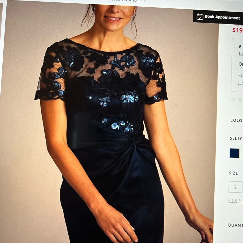 Oleg Cassini Navy Lace Evening Dress